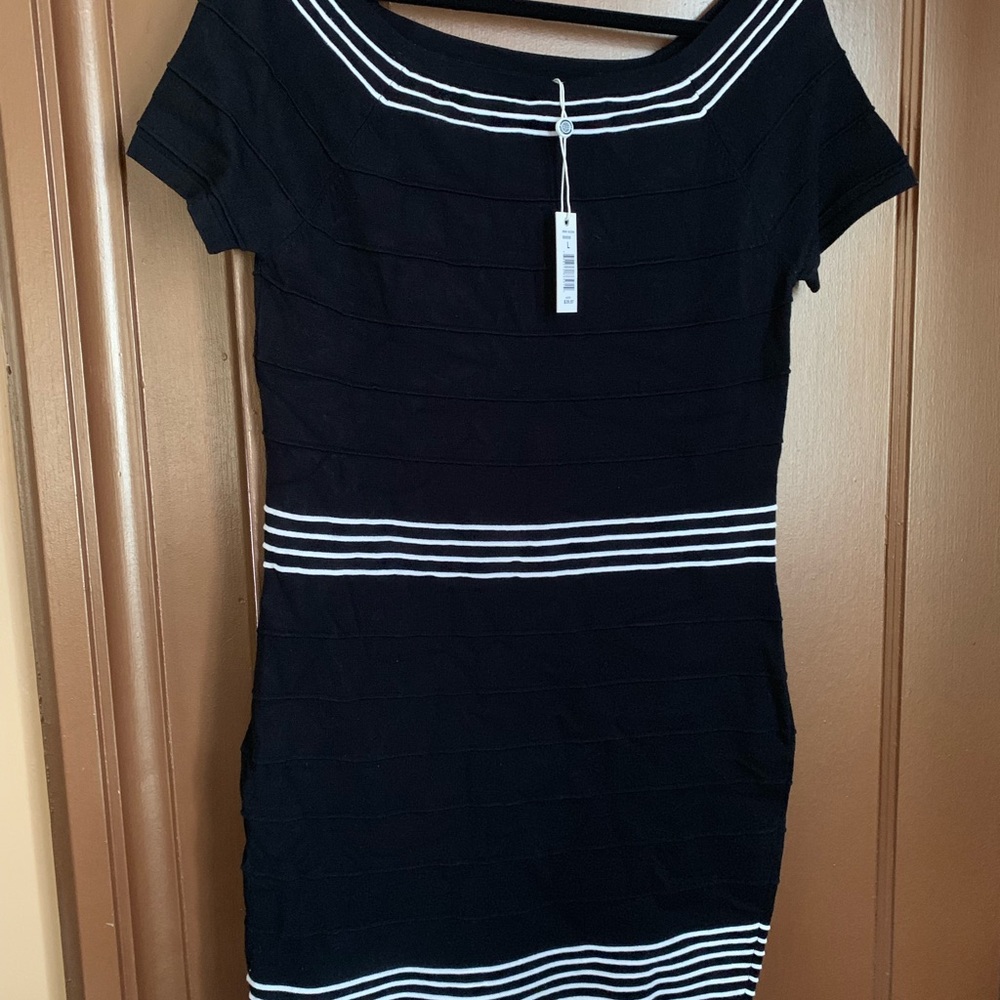 Max Studio Black and Ecru Sweater Dress, Size L
